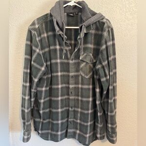 Vans Gray and Green Plaid Hooded Shirt